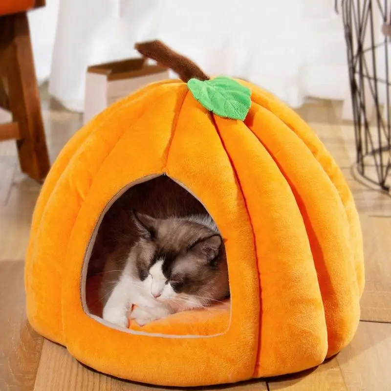 Pumpkin Cat Bed Pet Cave Cat House Cute Pumpkin Shape Sleeping And Resting Kitten Puppy Removable House Decorative For Living