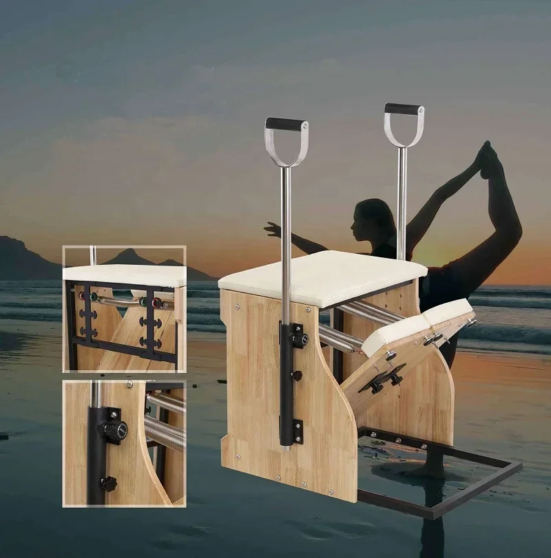 Sport Body Fit Yoga Exercise Oak Maple Wood White Seat Upholstery Pilates Combo Chair For Studio Home