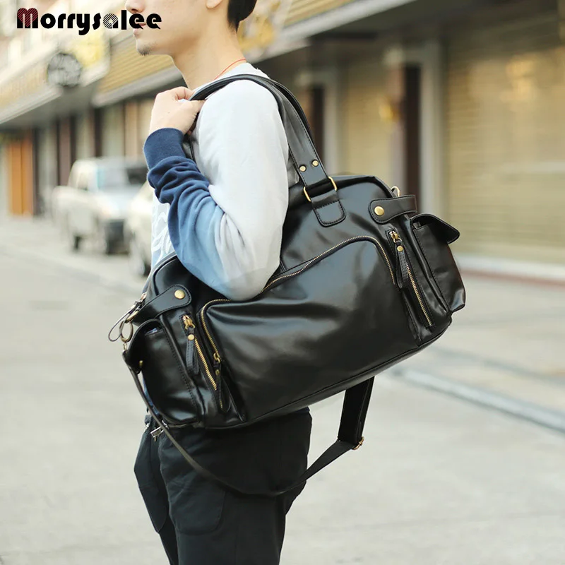 New Shoulder Bag PU Leather Men Bag Shoulder Messenger Bags Men Handbag Large Capacity Travel Bags Solid Bag Square Style