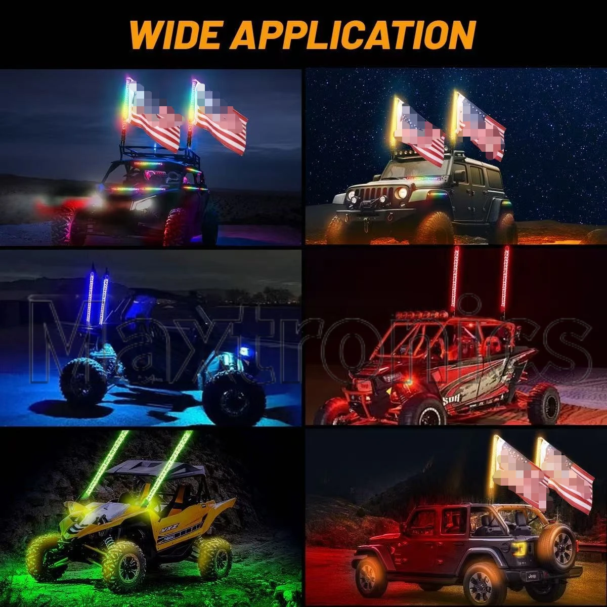 Lampu Tiang Bendera LED RGB 30Cm/1 Kaki dengan Remote Control Lampu Cambuk Antena Spiral Warna-warni untuk Truk Buggy Pasir Off-Road UTV ATV