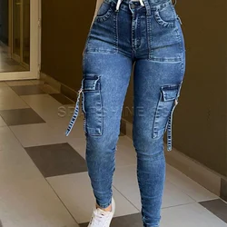 Women Fashion Autumn Winter High Waist Elastic Slim Fit Jeans Comfortable Casual Long Pants Push Up Versatile Design Plus Size