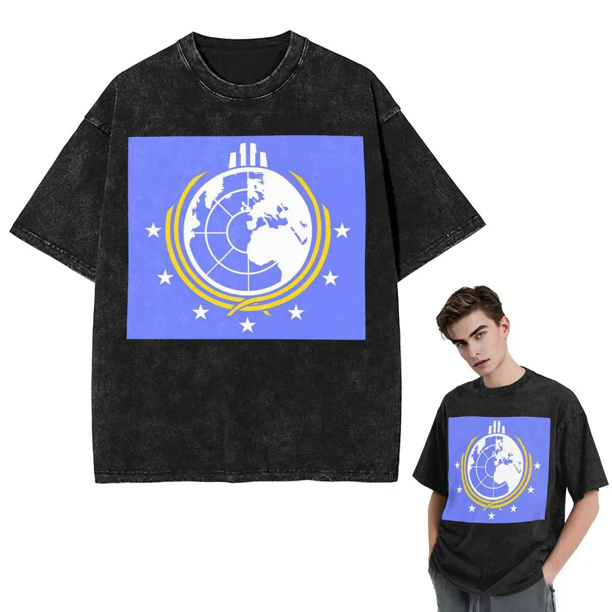 Streetwear T-Shirts Into Hell Liberty Diving Earth For Super Washed T Shirt Short Sleeve Hip Hop T-Shirt Tops Tees for Men Women