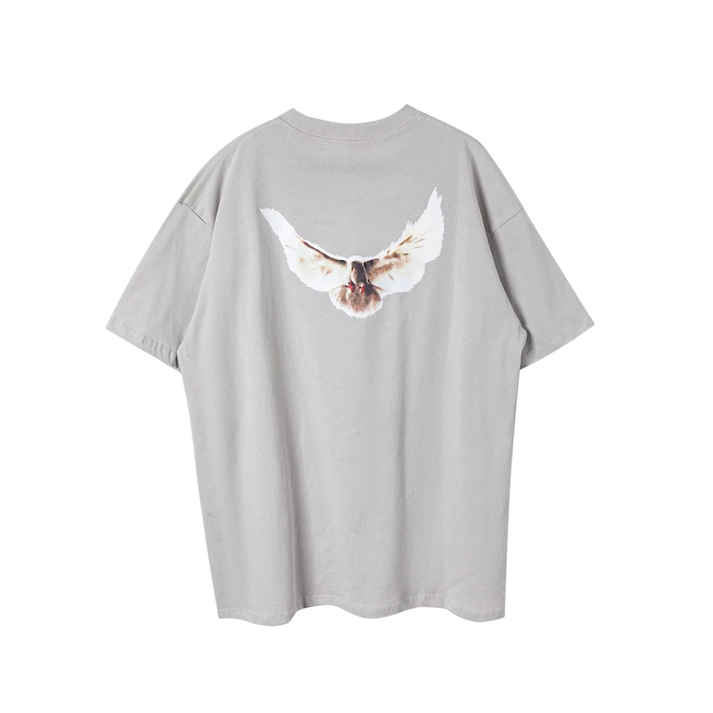 Summer YZY High Street Kanye West Peace Dove Print Hip Hop Loose Casual Short Sleeve Street Clothing Pure Cotton Vintage T-shirt