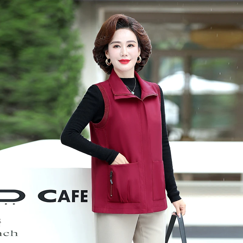 

Spring Autumn Women's Vest Outerwear Faionable Mommy Sle Middle-Aged And ly Clothing Collar Zipper Regular Length