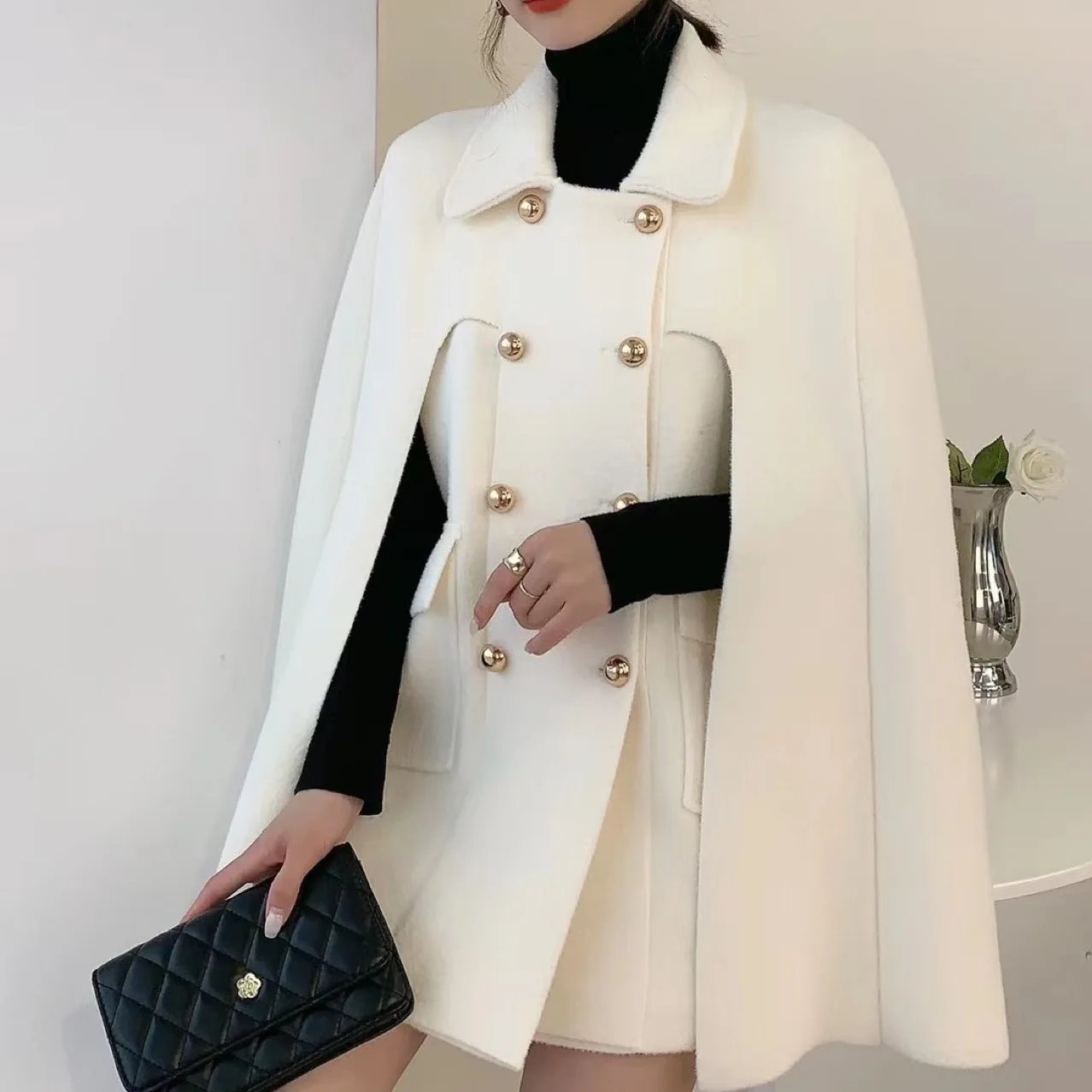 

White Cloak Coats Jackets Women Capes Maxi Loose Coat Lace Up High Waist Collar Ponchos Y2k Streetwear Elegant Autumn Winter