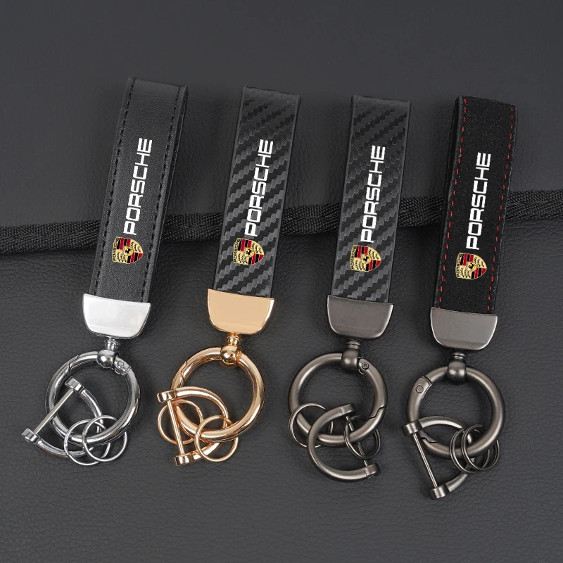 Porte-clés en cuir avec logo de voiture, accessoires intérieurs automatiques pour Porsche Panamera, broderie enne 911, 718, GT3, Macan, Taycan, Boxster 918