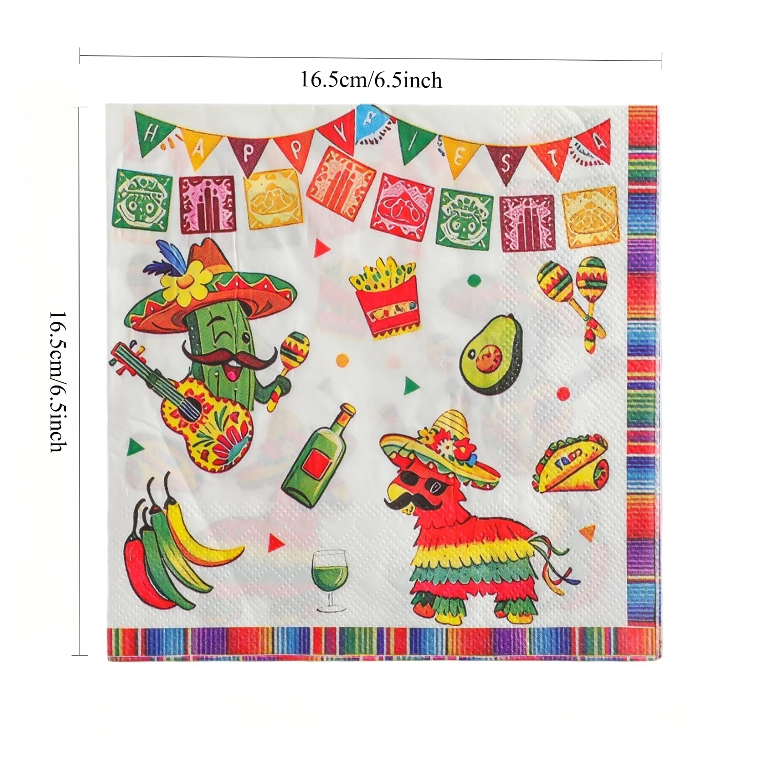 Mexican Style Festival Themed Printed Napkins, Themed Party Food Festival Ethnic Style Meal Napkins