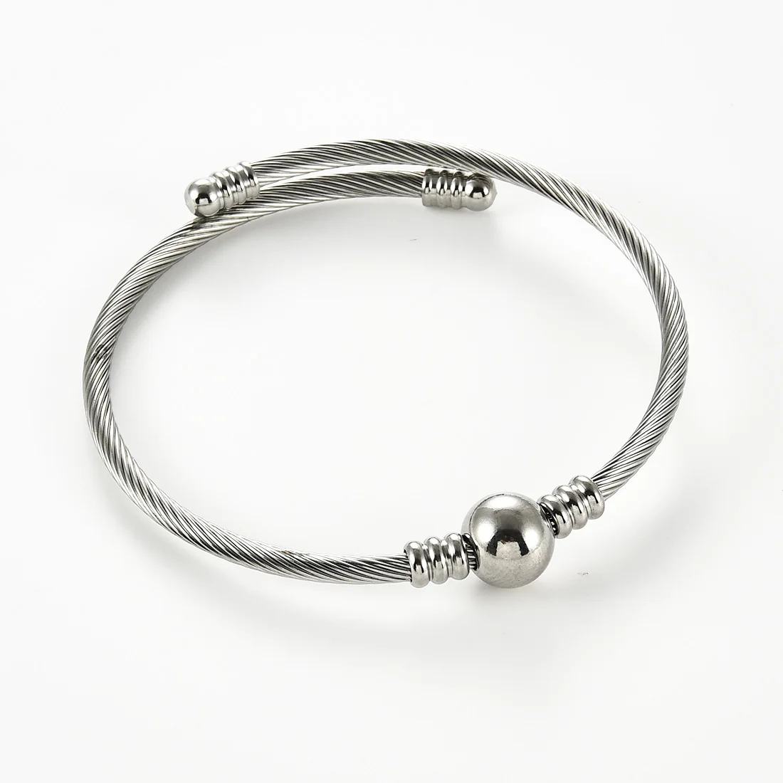Stainless Steel Bangles Bracelet for Women Men Adjustable Center Bead Twisted Cable Wire Cuff Bracelets Jewelry Accessories