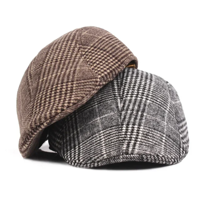 Men's Cotton Plaid Berets Caps for Men Women Middle-Aged Autumn Winter Hats Boina Herringbone Newsboy Baker Tweed Boy Hat