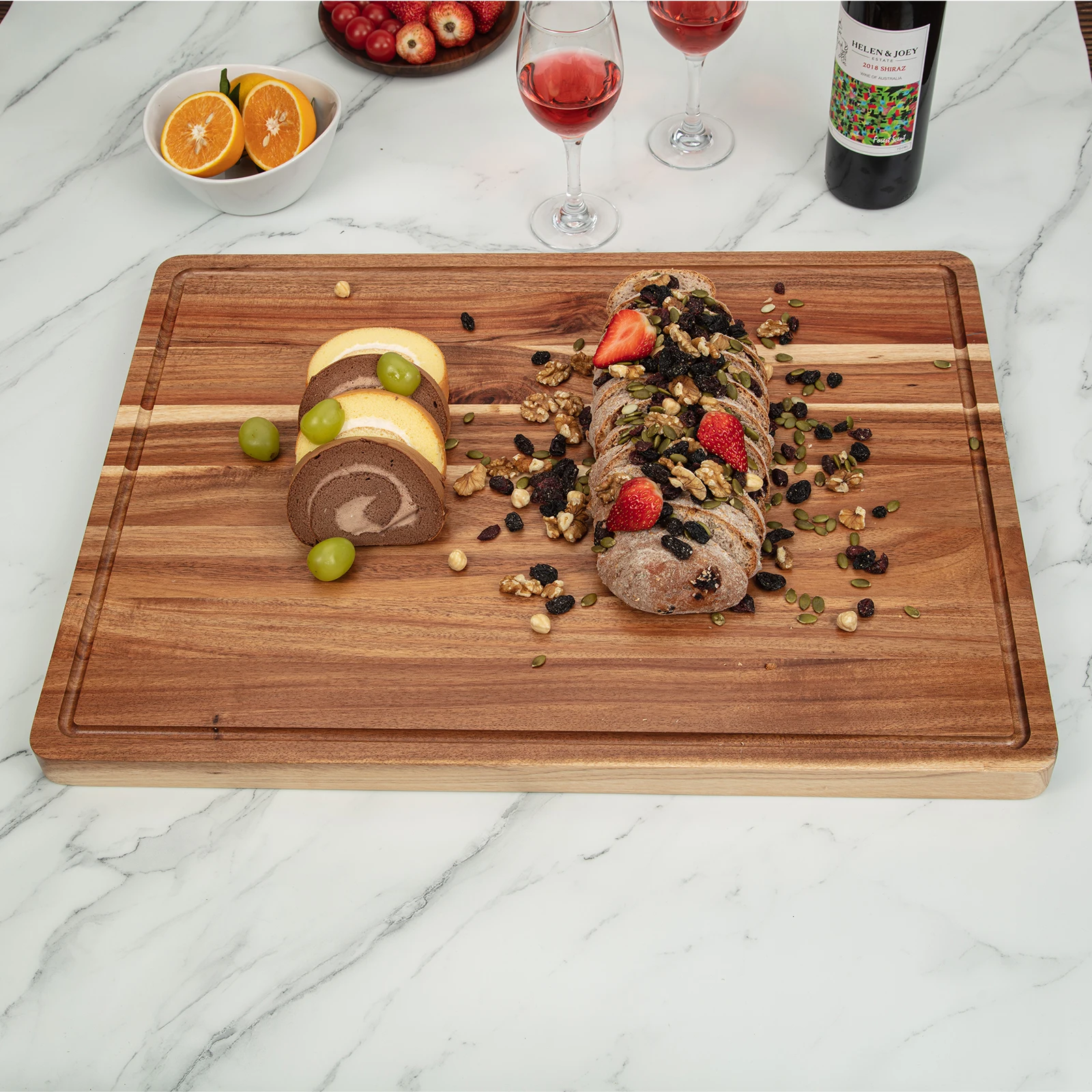 Large Bamboo Cutting Board with Juice Groove.  Wooden Kitchen Board for Meat. Cheese & Vegetables. Versatile Serving. Bread & Breakfast Board