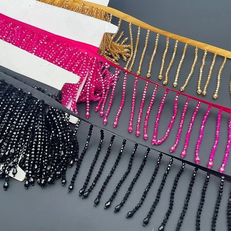 Handmade Beaded Crystal Glass Ribbon Fringe Lace Barcode DIY Accessories for Wedding Dresses Decoration from Factory