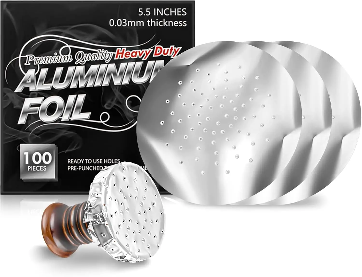 

100 Pre-Punched Hookah Foils, 5.5 Inch, Easy Pull, 0.03mm, for All Bowls