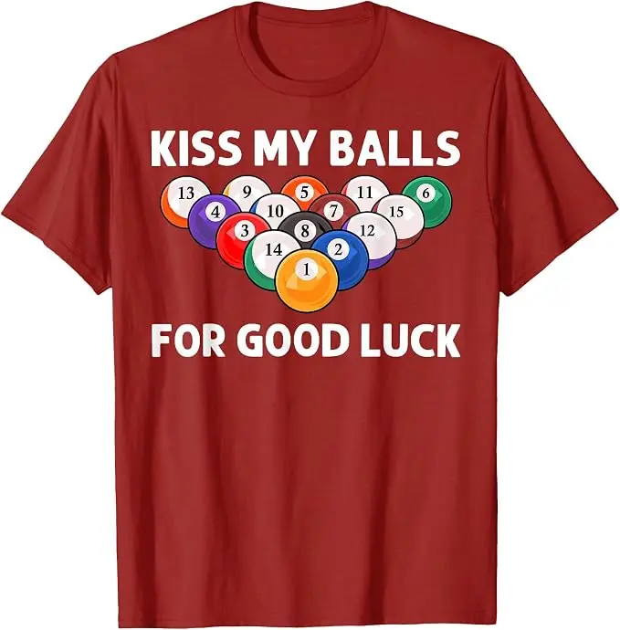 Lustiges Billard-Kunstwerk für Männer und Jungen, Billardliebhaber, Poolspieler T-Shirt, Y2k „Kiss My Balls“ für Glück, T-Shirt mit Spruch für Billardliebhaber – Detail 11