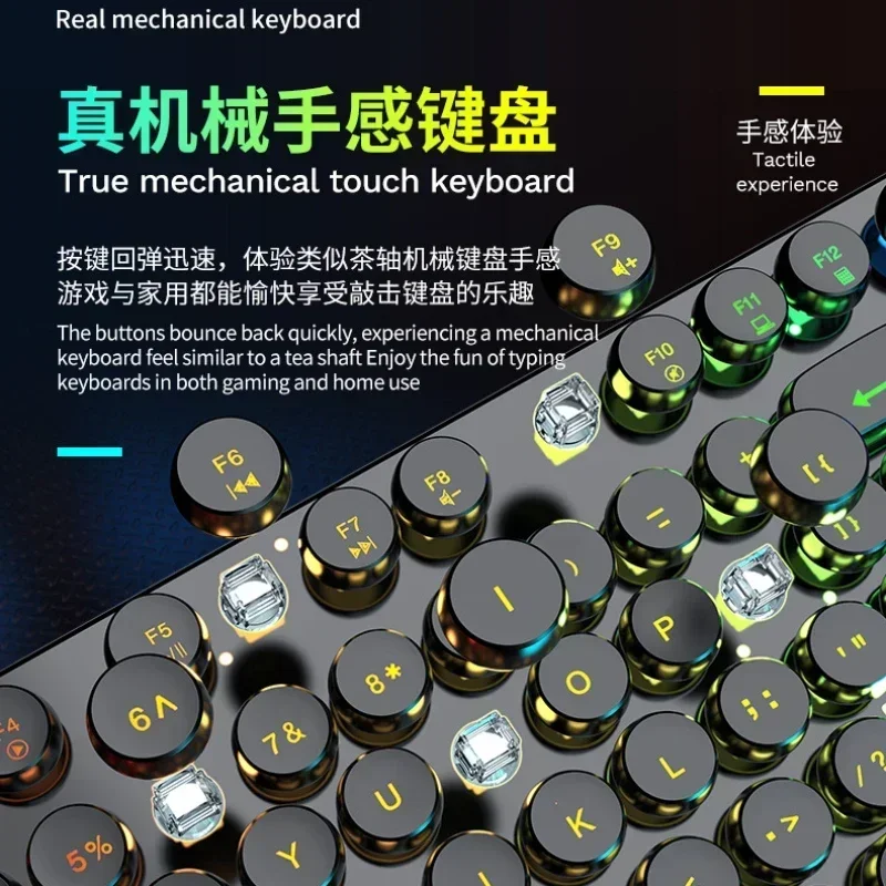 Eweadn GX330 Wired Keyboard Mouse Set ABS Keycaps Retro Punk Gaming Keyboard Mouse Headphones Home Office PC Gamer Laptop Gifts