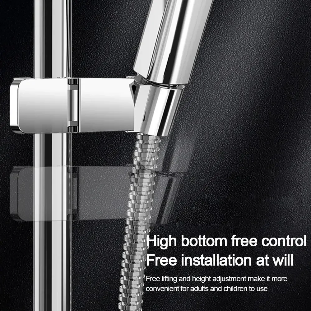 Universal Round Pipe Shower Head Holder Clamps Rotatable Showerhead Clip-on Bracket Adjustable Replacement Riser Rail Bracket