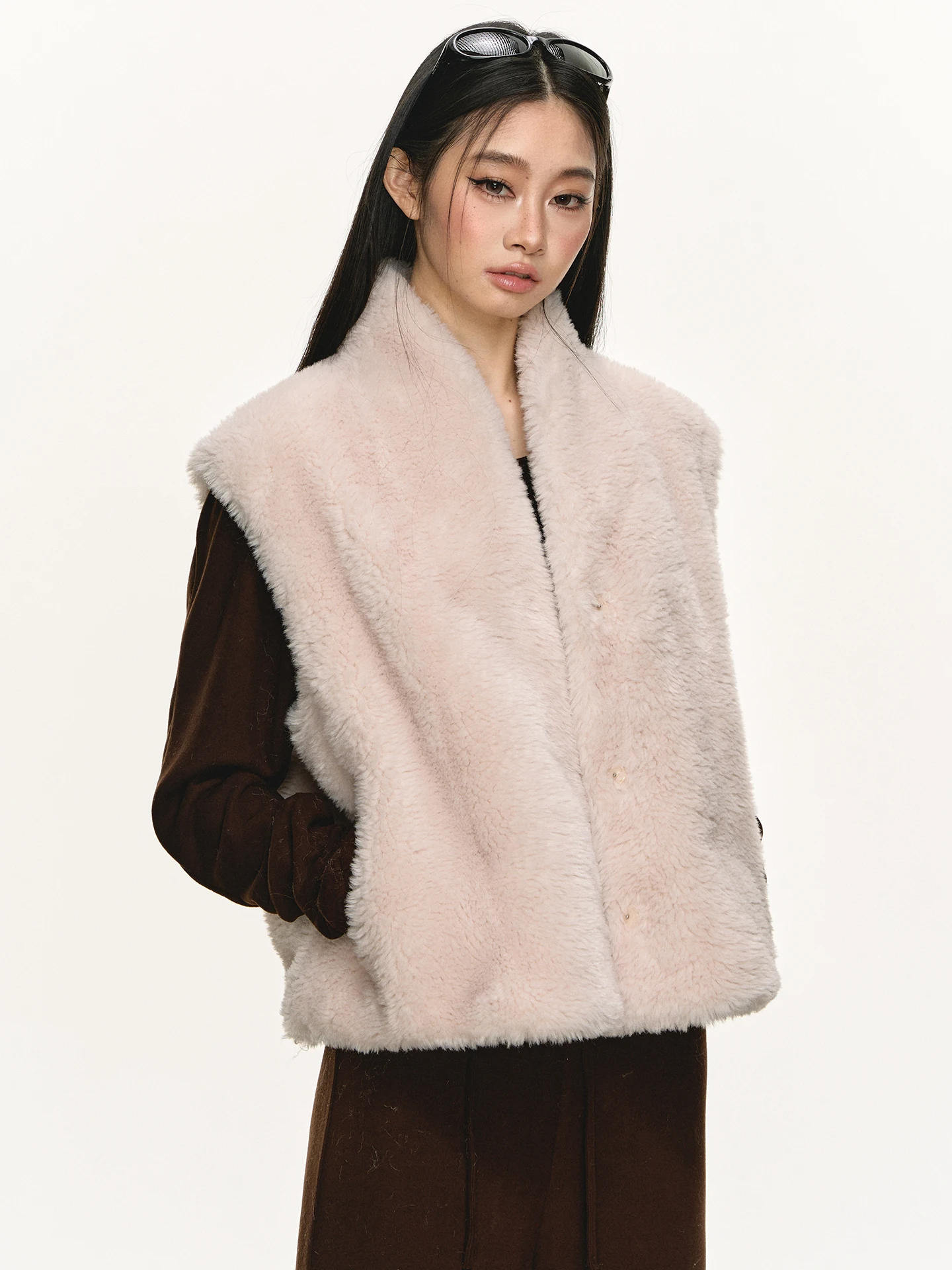

Anna Aneae ort Fur Vest Stand Collar Soft Pastel Pink Outerwear Ele Sle Youth Fem Spring Autumn Wear Layering
