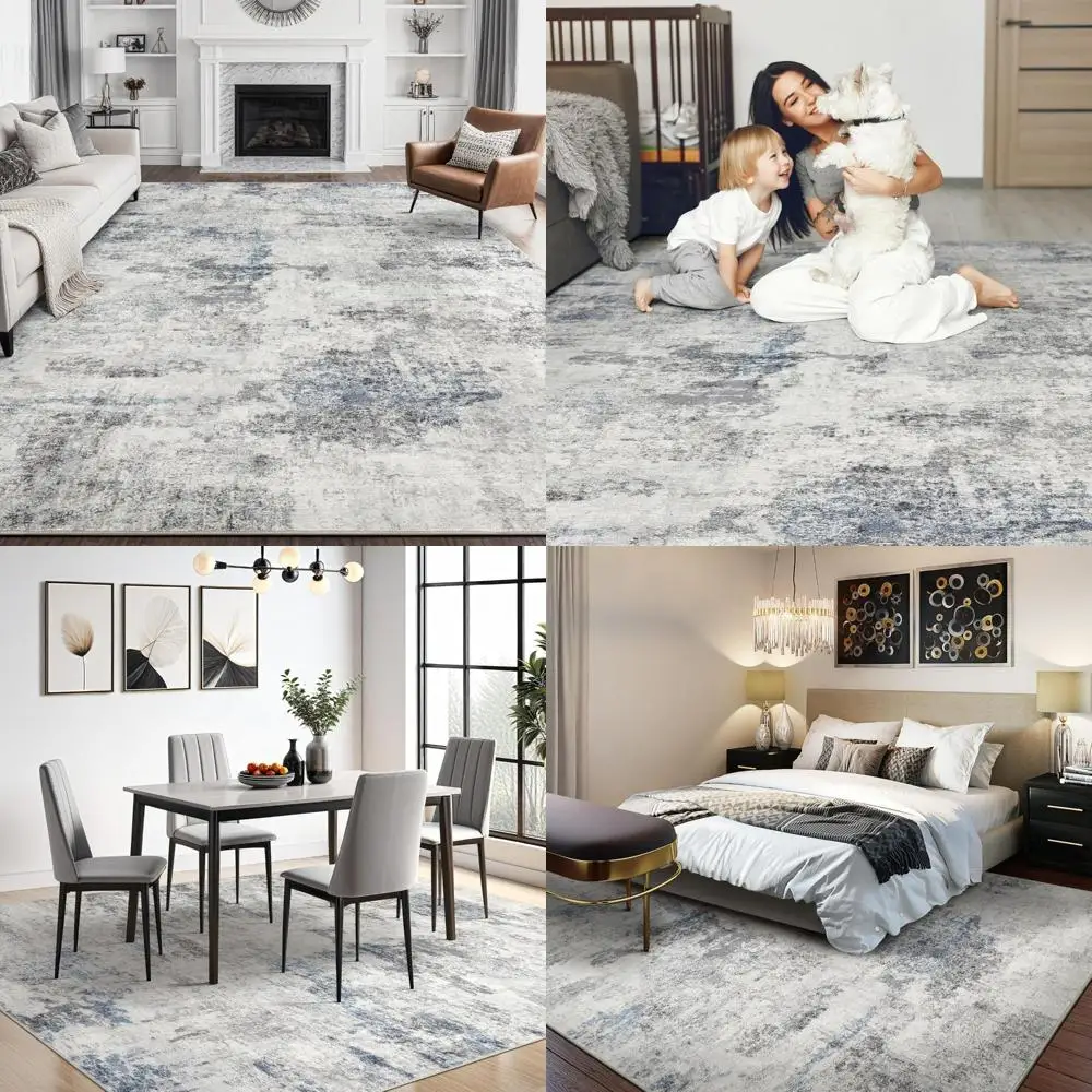 

Abstract 9x12 Area Rug - Soft, Washable Neutral Modern Carpet for Living Spaces and Bedrooms