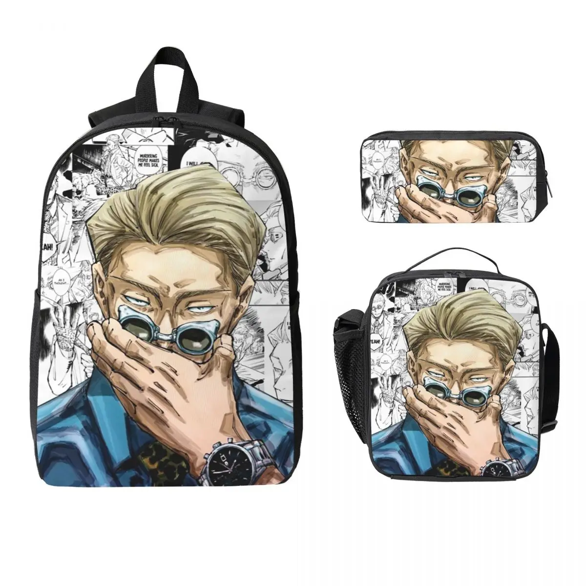 Nanami Kento Anime Gojo Satoru JJK Nanamin Backpack BookBag School Bag Laptop Shoulder Bags 3ps Insulated Lunch Bag Pencil Case