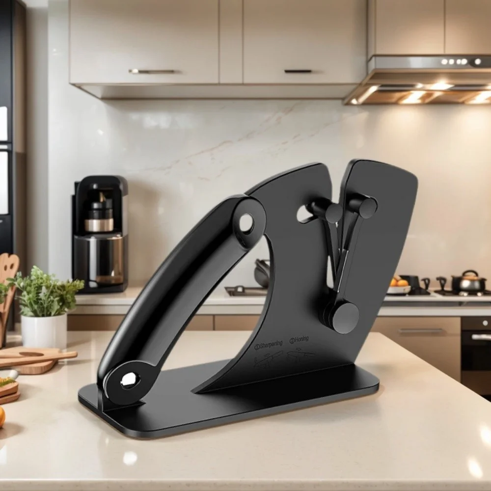 Multifunctional Black Kitchen Knife Sharpener Tungsten Steel Knife Grinder with Automatic Angle Adjustment Portable Kitchen Tool