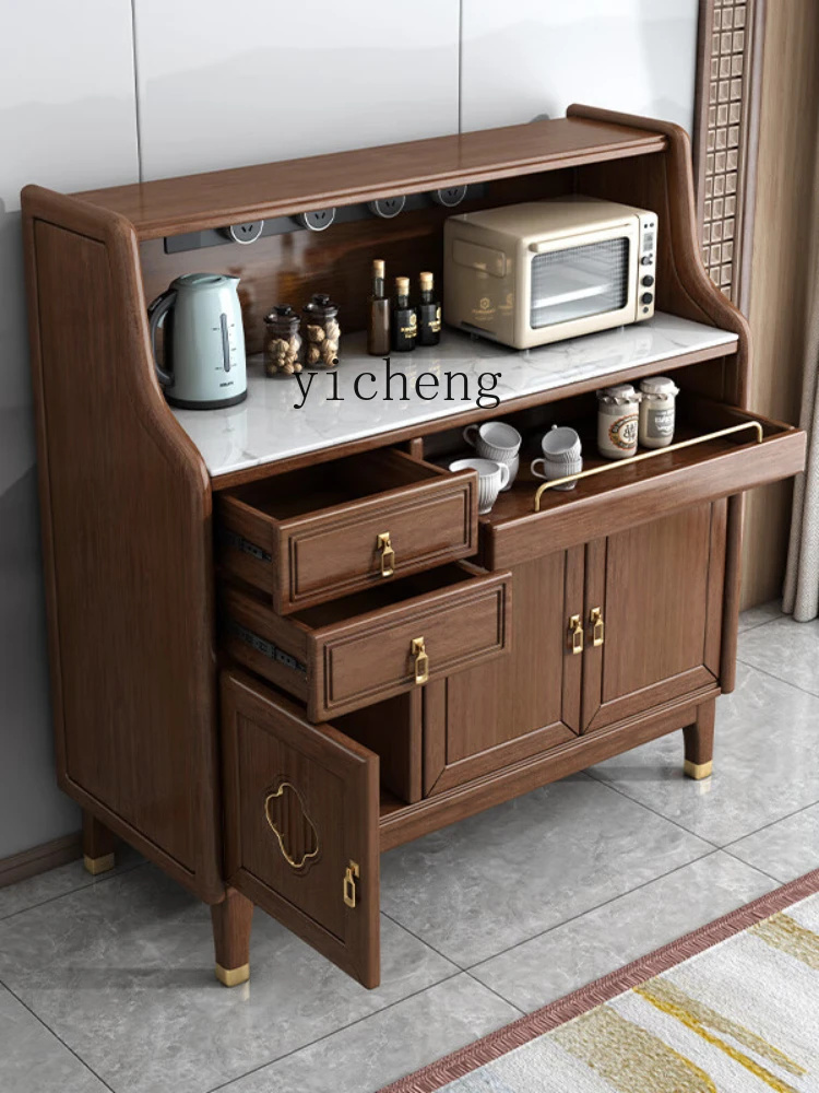 YY New Chinese Style Solid Wood Sideboard Walnut Kitchen Cabinet Multi-Function Locker