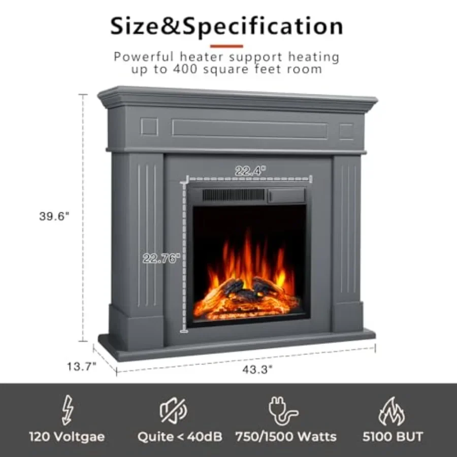 43 elektrische schoorsteenmantel houten surround firebox tv-standaard met vrijstaand ontwerp afstandsbediening bediening verstelbare LED