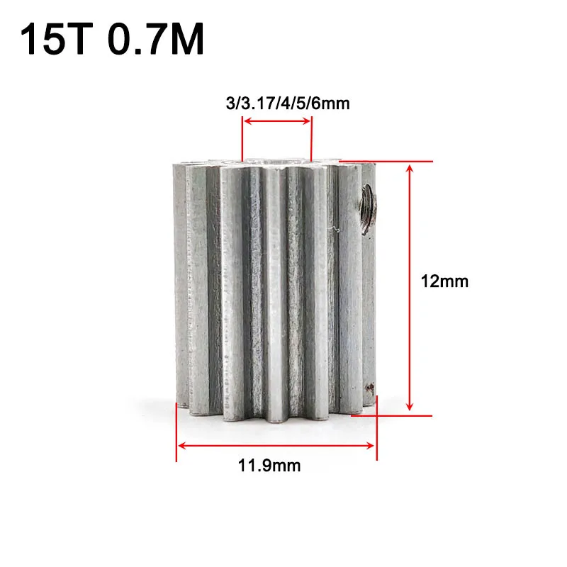 15T 0.7M Spur Gear OD=11mm Thickness 12mm Hole Available 3/3.17/4/5/6mm Metal Steel Pinion