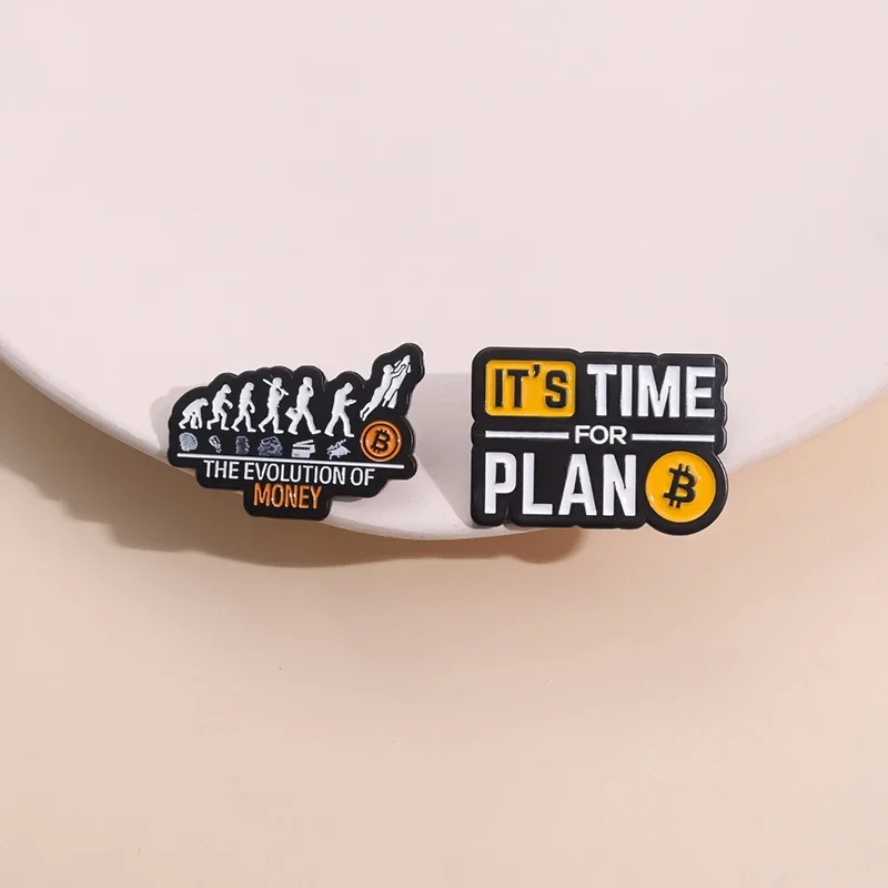 2PCS/SET It's Time For Plan The Evolution Of Money Enamel Pin Human Evolutionary History Brooch Lapel Backpack Badge Wholesale