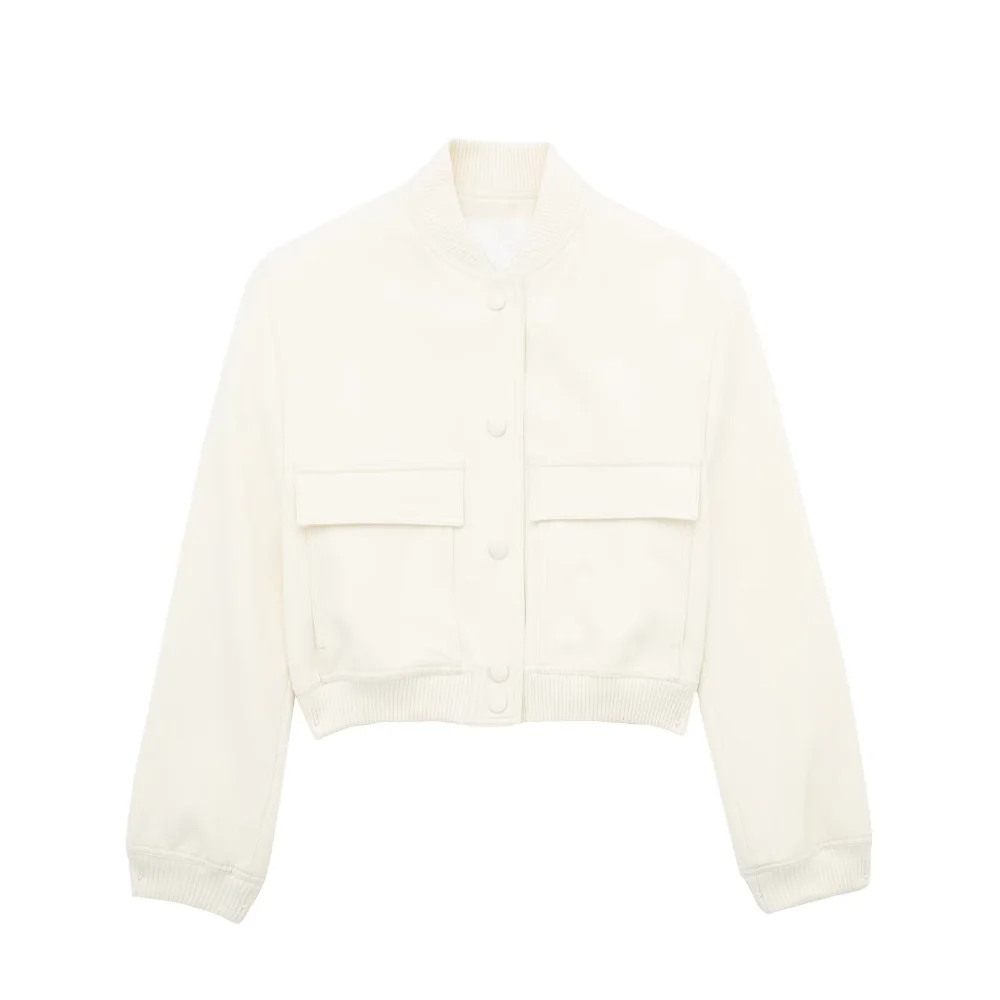 

2023 European and American Style Summer Women's Wear New White Big Pocket Bomber Jacket 8299 Coat Women