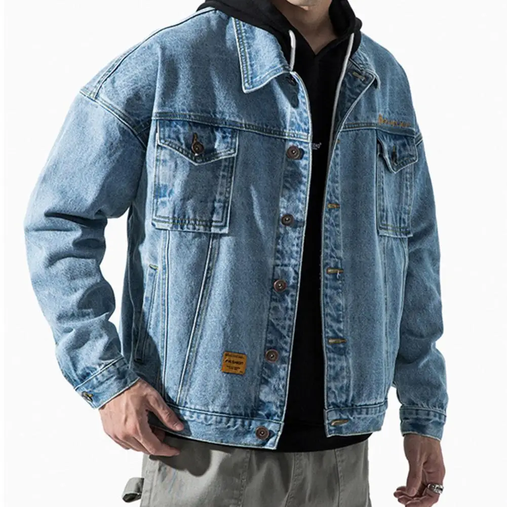 Casual Men Coat  Long Sleeve Super Soft Denim Jacket  Korean Style Single Breasted Jeans Coat