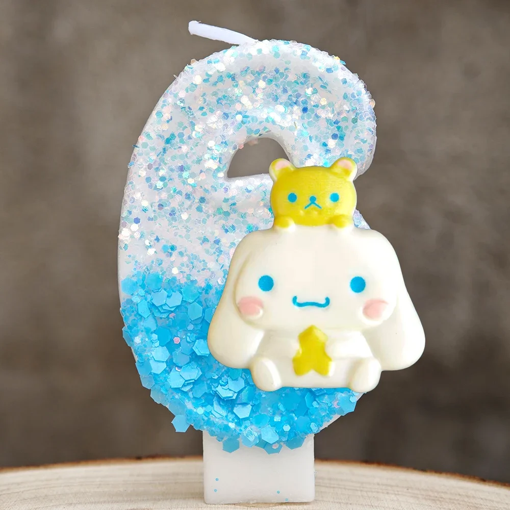 Kawaii Cinnamoroll Cartoon-Themen Glitzerkerze Kinder Geburtstagskerze Dekorationen Tortendekoration Baby-Shower Party-Zubehör – Detail 18