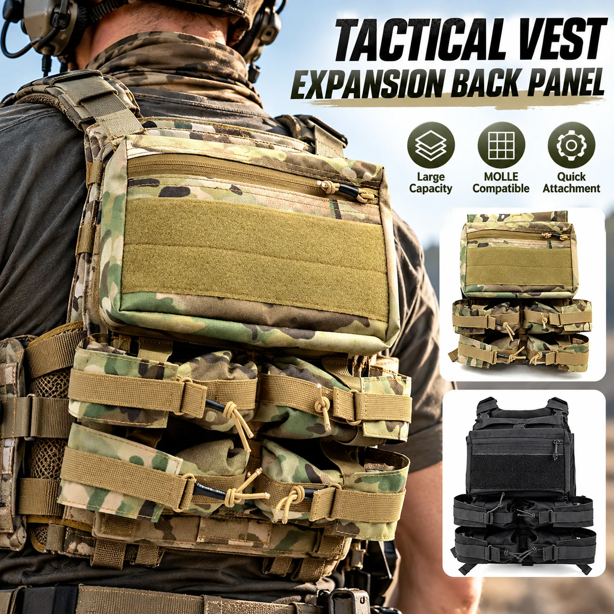 Tactical Vest Back Panel Backpack LXB Style Banger Pouch Hydration Carrier MOLLE Storage Bag for Hunting Airsoft Training