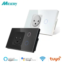 Melery Israel Wifi Smart Wall Socket Tuya Light Switch Plug Electrical Outlet Touch Glass Pane Remote by Alexa Dot Google Home