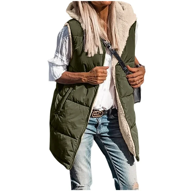 new Women's 2024 Warm Winter Coats Reversible Sherpa Hooded Puffer Jacket Both Sides Wear Long Outerwear