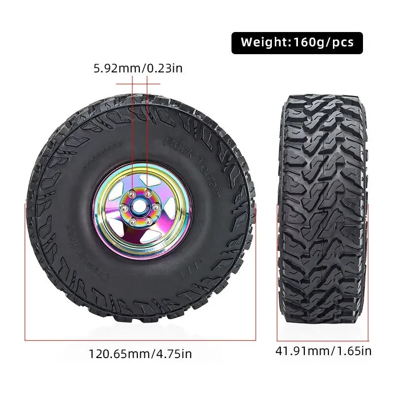 4 Stück 120 mm 1,9 Zoll Metall Beadlock Felge Gummireifen-Set für 1/10 RC Crawler Car Traxxas TRX4 RC4WD D90 D110 Axial SCX10 MST