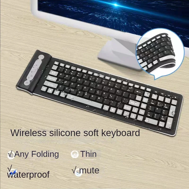 2.4g dobrável silicone teclado sem fio usb com fio flexível teclado à prova dwaterproof água universal silencioso roll up teclado para computador port