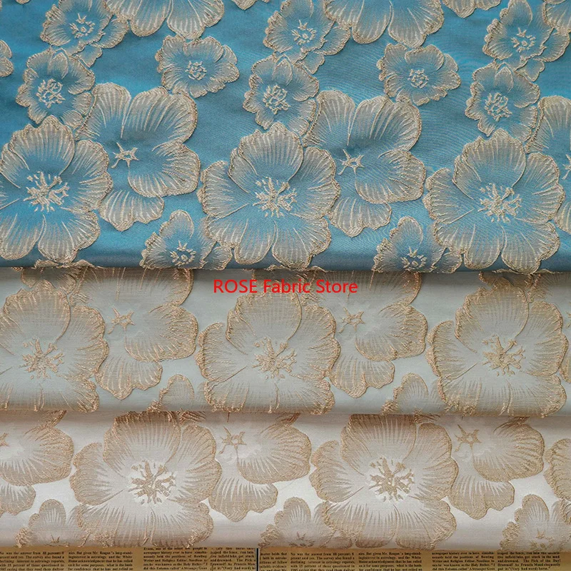 1 meter Elegant 3D Flower Yarn Dyed Jacquard Fabric Spring Autumn Women's Retro Dress Coat Bag Making Fabric