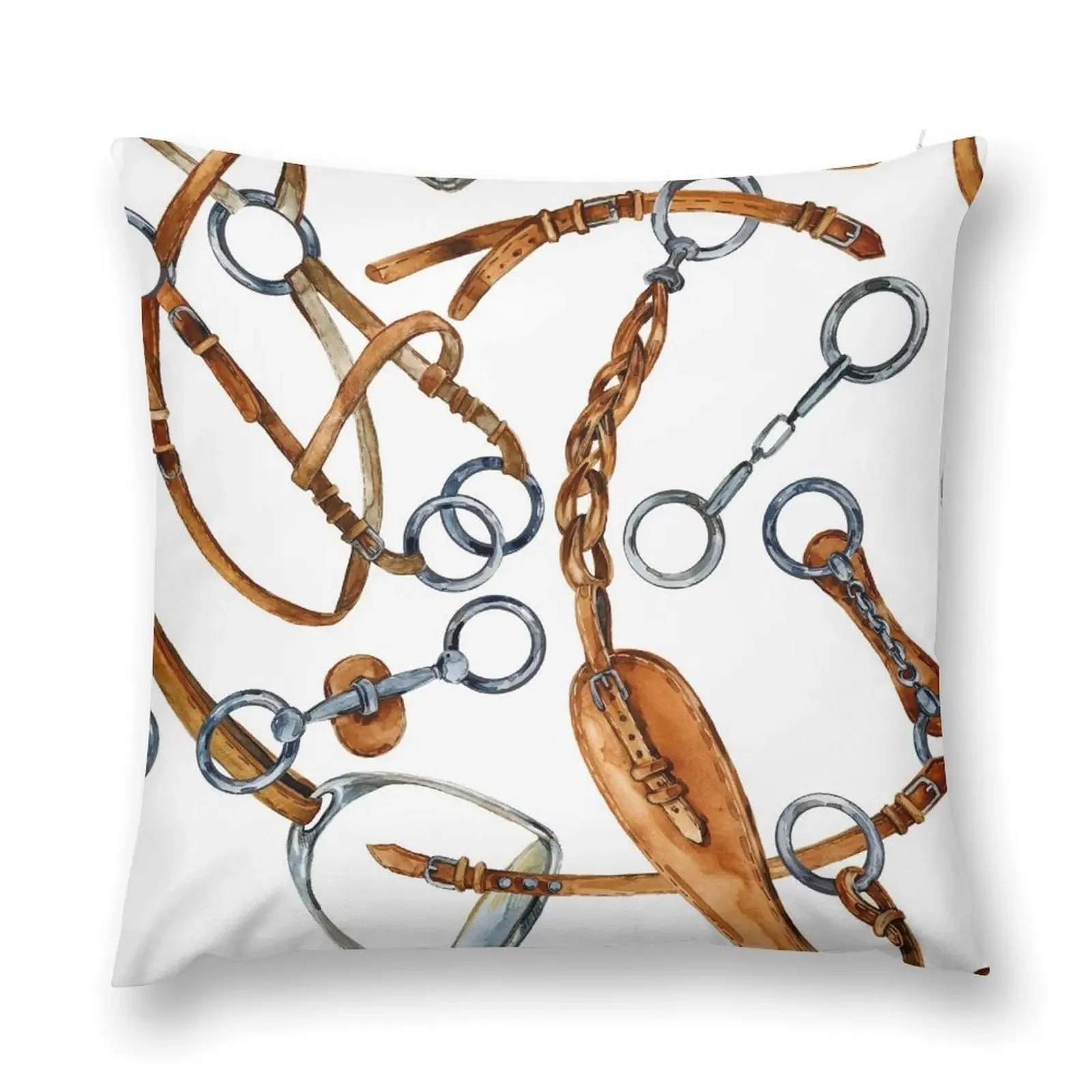 

harness horse watercolor pattern. equestrian seamless background Throw Pillow Luxury Sofa Cushions pillow