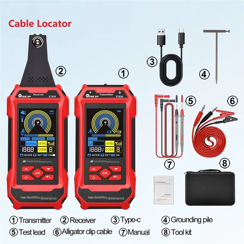 【CYBER MONDAY】TOOLTOP Dual Flashlight ET836 Cable Locator Kit For Underground Cable Wall Wiring Detection