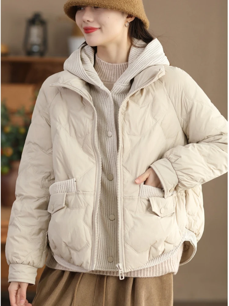 

2024 Winter New Women Jacket Detachable Hood Short Down Jacket 90 White Duck Down Thickened Fake Two Pieces Jacket Women's Coat