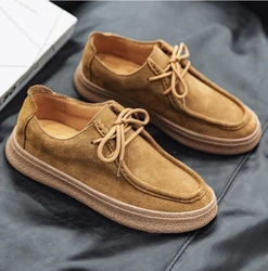 Fashion Men's Classic Retro Casual Shoes Lace-up Cow Suede Genuine Leather Mens Comfortable Driving Flats Men Outdoor Oxfords