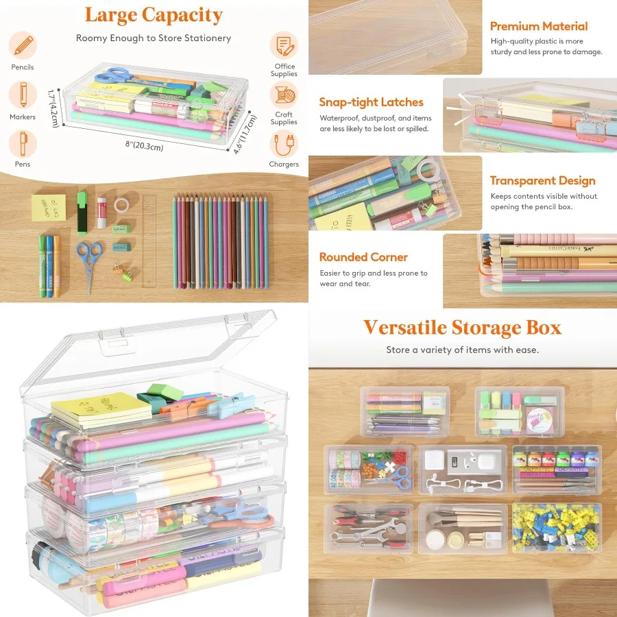 

Пластиковый пенал большой емкости с защелкой крышкой для художественных товаров и офисных принадлежностей Прочный жесткий пенал S