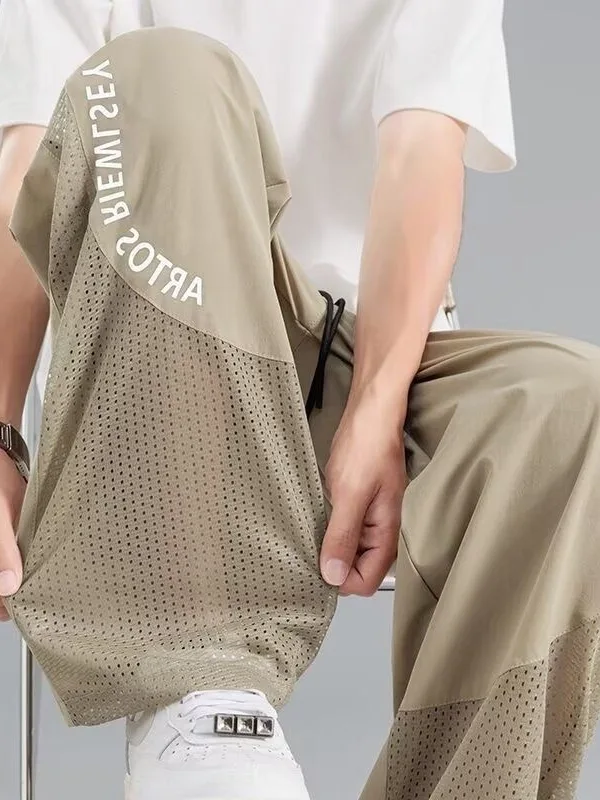 

Мужские повседневные брюки из ледяного шелка, быстросохнущие, летние, тонкие, прямого кроя, с широкими штанинами, для кондиционированных помещений, свободного кроя, длинные