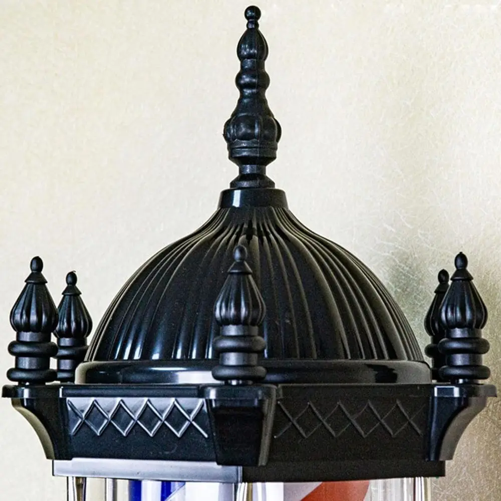 Poste de barbeiro giratório com 28 LED iluminado - listras vermelhas, brancas e azuis, sinal aberto à prova d'água para barbeiros (preto)