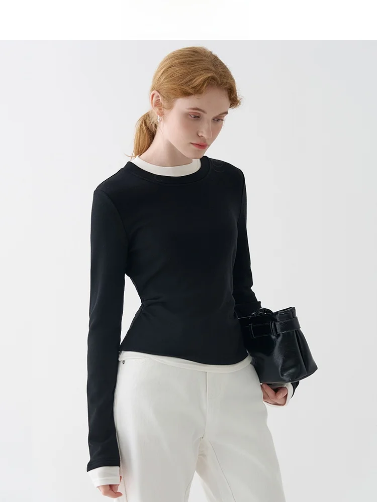 

Slim Fit American Retro Color Blo Long Sve T-irt Women's Autumn Winter New Design Sensation Slimming Top Jiujiu