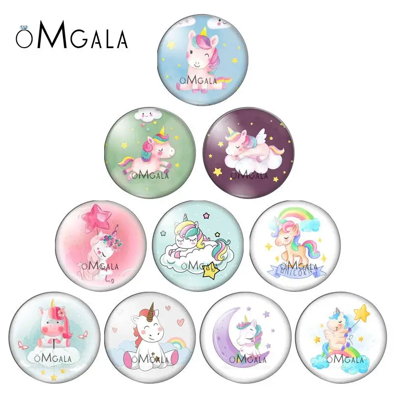 

New Lucky Unicorn Dreams 10pcs mixed 12mm/16mm/18mm/25mm Round photo glass cabochon demo flat back Making findings