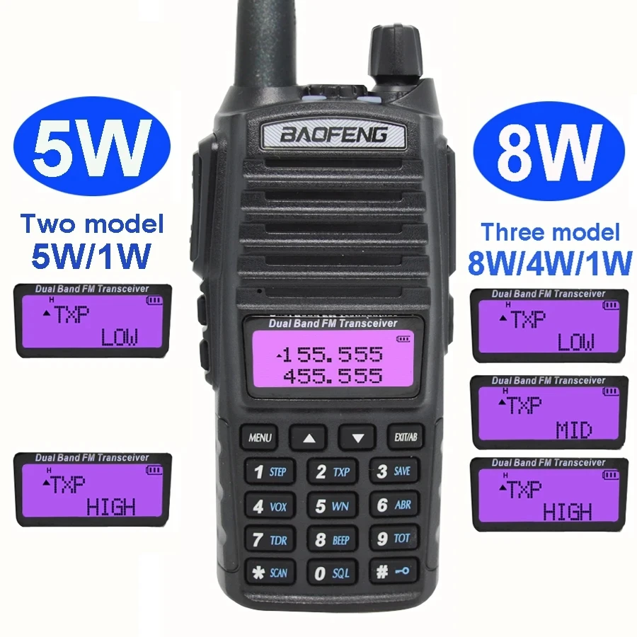 Baofeng Walkie Talkie UV 82 stasiun Radio, stasiun Radio amatir FM 2 arah portabel Comunicador Dual PTT Radio Ham 5W 8W