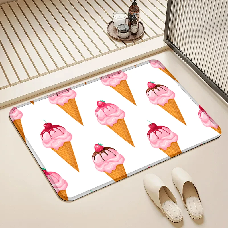 

Pink Ice Cream Cone Door Mat Non-Slip Absorbent Floor Rug for Home Kitchen Bathroom Decor