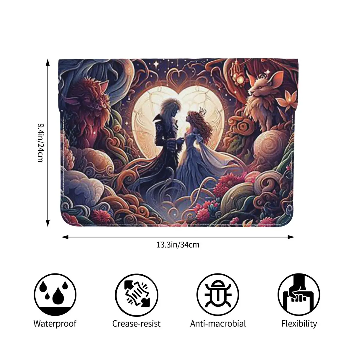 Jareth And Sarah's Alternate Labyrinth Ending PU Leather Horizontal Laptop Sleeve Shockproof Soft Lining Notebook Case 13 Inch