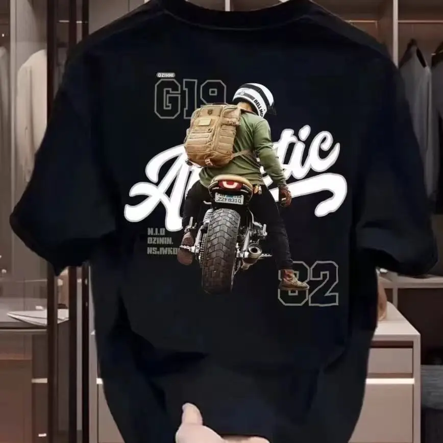 26-2027 Y2K Motorcycle Rider Back Print Graphic Tee Unisex Short Sleeve Streetwear T-shirt