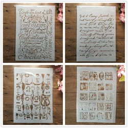 4Pcs A4 29cm Letters Paragragh Chinese Stamp DIY Layering Stencils Painting Scrapbook Coloring Embossing Album Decor Template
